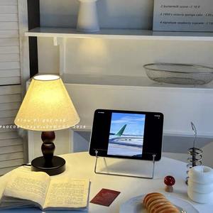 American Retro Style Wabi-Sabi Table Lamp Warm Solid Wood Fabric Vintage Design Creative Decorative Bedside Dimmable Night <b>Light</b> - Product Image 2