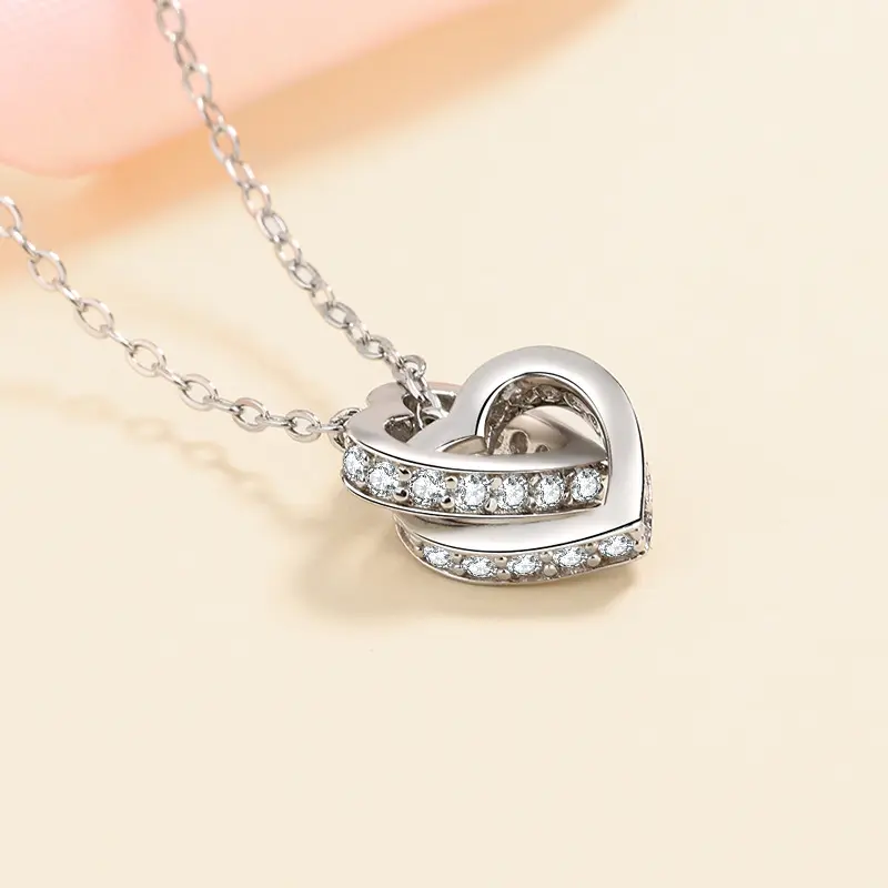 Chain Silver Jewelry Necklace S 925 Sterling Silver Fashion Wholesale Women Pure Gift Cubic Zircon Two Hearts Pendant CLASSIC