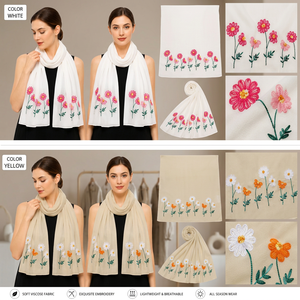 Women's Floral Embroidered Viscose Scarf Soft Lightweight Breathable Shawl for Spring Casual Daily Wear - Product Image 2