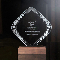 Nouveau style, trophée personnalisé en cristal transparent de forme ronde, le plus vendu, avec base en bois, pour événements et activités