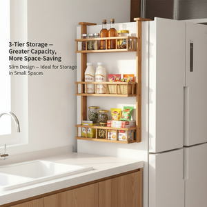 Organizzatore <span class=keywords><strong>da</strong></span> Cucina Minimalista a 3 Ripiani in Bambù, Porta Spezie <span class=keywords><strong>da</strong></span> <span class=keywords><strong>Parete</strong></span> ad Alta Capacità, Scaffale per Stoccaggio in Cucina - Product Image 1