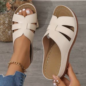 Sandales compensées en PU grande taille pour femme, style transfrontalier, avec coutures apparentes et bout ouvert, collection été 2026 - Product Image 1