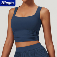 Sujetador deportivo para mujer con tirantes anchos, fruncido lateral, acolchado, de nailon y elastano, top corto para yoga, gimnasio y fitness