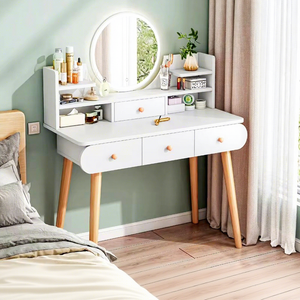 Coiffeuse scandinave moderne en bois massif et acier inoxydable avec miroir LED, tiroirs de rangement, montage facile, pour <span class=keywords><strong>chambre</strong></span> à coucher - Product Image 6