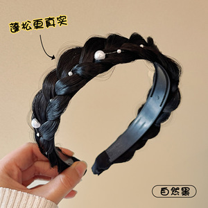 Nuova parrucca treccia a spina di pesce fascia alta con teschio di perle intrecciate a mano treccia intrecciata con frangia stile coreano fascia per capelli - Product Image 4