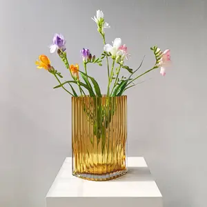 2024最新款轻奢华高端创意立杆钻石现代玻璃花瓶透明花朵客厅玻璃