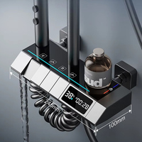 Ensemble de douche intelligent en aluminium spatial avec affichage numérique, commandes à touches piano gris anthracite, robinet en céramique, jet de pluie doux et jets de massage
