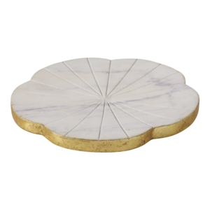 Vassoio Decorativo in Marmo Bianco con Bordo Dorato a Forma Ondulata, Centrotavola per Arredamento Casa, Accento per Tavolino da Caffè - Product Image 1