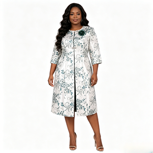 Traje de Vestir Largo de Brocado con Diseño de Alta Costura y Alta Calidad, Venta Directa de Fábrica - Product Image 1