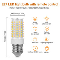 Ampoule LED E27 Intelligente Dimmable 7W 2835SMD Corn Light Nouveauté Céramique+PC AC230V 650lm Télécommande Quatre Couleurs Intelligente Vente Chaude