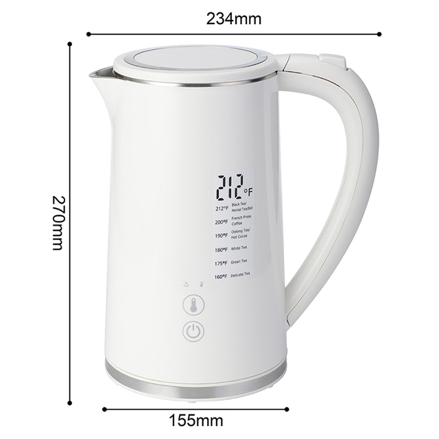 Cool-touch Double Wall Kettle Electric Water Kettle Hotel Home 1.7L Water Temperature Controller Stainless Steel Digital Plastic