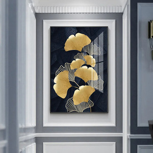 Plante dorée feuilles de <span class=keywords><strong>ginkgo</strong></span> peinture en cristal de porcelaine très brillante prix de gros impression de haute qualité pour la décoration murale - Product Image 3
