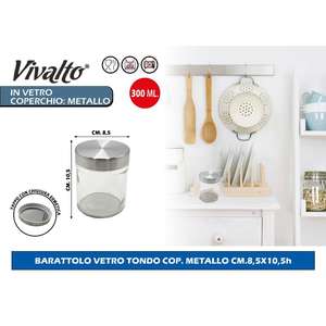 Frasco Redondo de Vidrio con Tapa Metálica 8.5x10.5h para Almacenamiento - Product Image 1