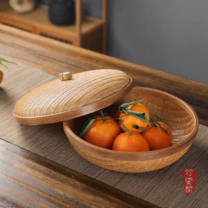 <b>Bamboo</b> Woven Storage <b>Basket</b> With Lid Round Kitchen Food Container Handmade Guizhou Origin - Product Image 5