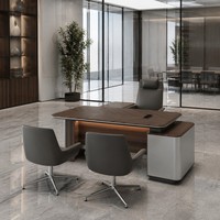 Escritorio Ejecutivo de Lujo con Carga Inalámbrica, Mesa Inteligente para Gerentes, E1 MDF, Textura 3D, Moldeado al Vacío, Muebles Modernos