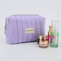 Großhandel maßge schneiderte umwelt freundliche OEKO Baumwolle Gaze Reiß verschluss tasche Lila kleine Make-up-Tasche Puffy