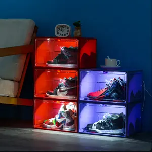 Kotak Sepatu Kontainer Desain Mode Plastik Multiwarna Tampilan Penyimpanan Rumah Gaya LED Kustom