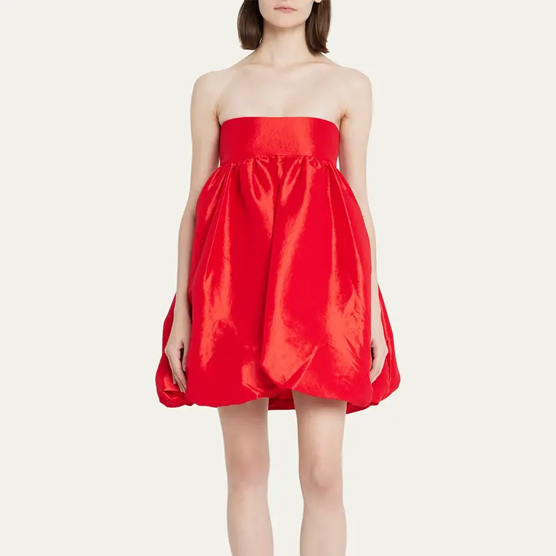 HL OEM factory manufacturer designer A-line dress women custom strapless dress wholesale summer mini red party dress