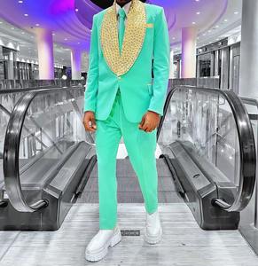 Personalizado verde <span class=keywords><strong>hombres</strong></span> trajes de boda elegante vestido de novia fumar esmoquin chaqueta Terno Delgado novio verde trajes <span class=keywords><strong>para</strong></span> <span class=keywords><strong>hombres</strong></span> - Product Image 4