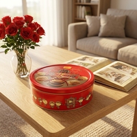 Boîte de rangement ronde en fer blanc personnalisée, de qualité alimentaire, avec surface brillante, pour biscuits et autres produits