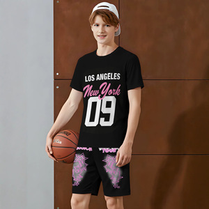 T-shirt estiva traspirante per ragazzi con stampa Galaxy <span class=keywords><strong>DREAM</strong></span> sfumata viola bianco nero e pantaloncini viola graffiti, set da 2 pezzi per basket - Product Image 2