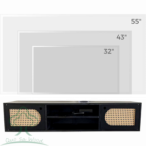Meuble TV flottant <span class=keywords><strong>en</strong></span> <span class=keywords><strong>rotin</strong></span> fixé au mur, centre de divertissement flottant, console multimédia moderne meuble TV flottant sous <span class=keywords><strong>étagère</strong></span> TV - Product Image 2