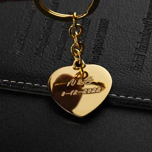 Aço inoxidável personalizável personalizado coração ouro pingente chaveiro
