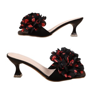 Women Square Open Toe 3D Fabric Flower Decor <b>Mule</b> Sandals Slip On Flared <b>Kitten</b> <b>Heel</b> Party Slippers - Product Image 6