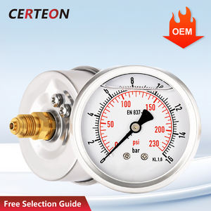 เกจวัดแรงดันสแตนเลสบรรจุของเหลว หน่วยคู่ Bar Psi ความแม่นยำสูง 1/4 BSP สำหรับ<span class=keywords><strong>ไอ</strong></span>น้ำ แบบแกน - Product Image 1