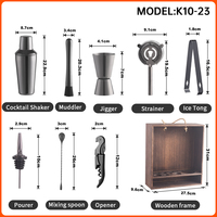 Ensemble de shaker à cocktail en acier inoxydable noir mat écologique avec logo personnalisé, fabrication directe d'usine, bois