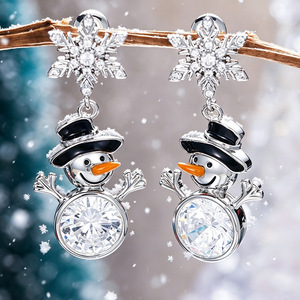 Boucles d'oreilles pendantes en forme de bonhomme de neige et de flocon de neige pour femmes, bijoux romantiques pour les fêtes de Noël - Product Image 2