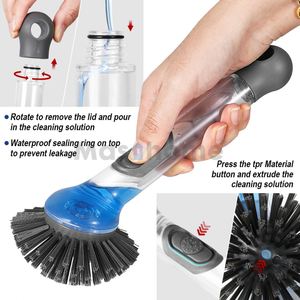 แปรงล้างจานพลาสติกใสพร้อมที่จ่ายสบู่ สแตนเลส ขนแปรง PET ราคาโรงงาน - Product Image 3