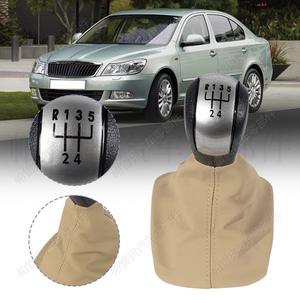 Pomo de palanca de cambios de 5 velocidades para Skoda Octavia A5, diseño ergonómico de cuero plateado para coches Skoda - Product Image 1