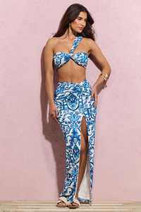 Produttore professionale abbinato modello di <span class=keywords><strong>abbigliamento</strong></span> Coord una spalla Crop top Slit gonna lunga 2 pezzi Set donna - Product Image 4