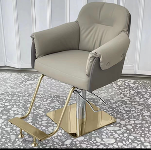 Sillón de Barbería de Cuero Crema, Hidráulico, Giratorio, con Reposapiés, Mueble Moderno para Peluquería - Product Image 5