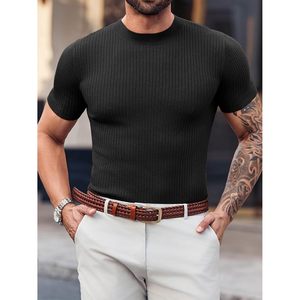 Men's Casual Slim Fit Turtleneck T-Shirt 240 Grams Rib Knitted Stretch Pullover Sweater Short Loose Fit - Product Image 3
