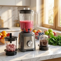 Mixeur et robot culinaire professionnel silencieux en acier inoxydable, avec commande par bouton, bol en verre, usage commercial et domestique, 1000W, 3 vitesses