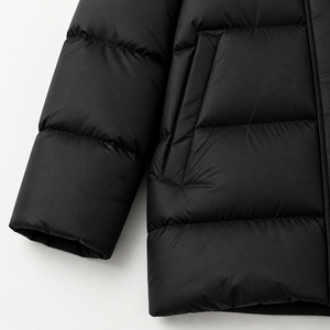 Manteau long à capuche unisexe pour femme, noir uni, imperméable, en polyester épais, coupe droite - Product Image 5