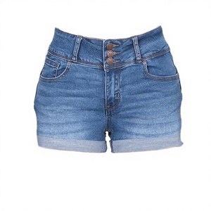 2025 Women Denim Shorts Casual Summer Wear Distressed Hot Pants Loose Fit High Waist <b>Elastic</b> Waist Flare Pockets OEM Service - Product Image 3