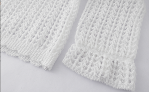 <span class=keywords><strong>Cardigan</strong></span> court blanc pour <span class=keywords><strong>femme</strong></span> avec embellissements floraux 3D - Tricot <span class=keywords><strong>ajouré</strong></span> col en V - Product Image 5