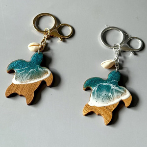 พวงกุญแจไม้ทำมือ ป้ายแขวนเรซิ่นอีพ็อกซี่ลายคลื่นทะเล ศิลปะสไตล์<span class=keywords><strong>ทะเล</strong></span><span class=keywords><strong>เต่า</strong></span> ของตกแต่งผนังไม้ สลักลายตามสั่ง - Product Image 2