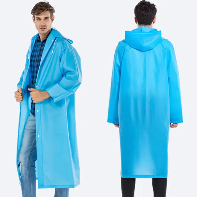 Aangepaste Volwassen Unisex Waterdichte Doorzichtige Dikke Eva Plastic Regentrenchcoat Draagbare Lange Regenjas Met Hoed