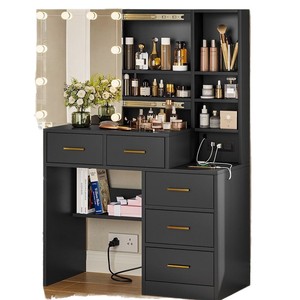 Table de maquillage personnalisée en usine pour chambre à coucher avec miroir, porte et éclairage LED - Product Image 5