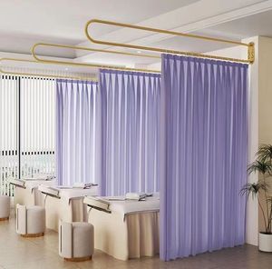 Séparateur de pièce <span class=keywords><strong>pour</strong></span> salon de beauté Cloison d'intimité Diviseur de pièce en forme de U Support mural en métal Crochets plats blancs Rideau médical - Product Image 1