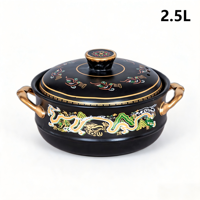 Casserole en céramique de style chinois à double poignée avec couvercle, capacité 2,5 L, compatible induction et gaz, émail de qualité alimentaire, passe au lave-vaisselle