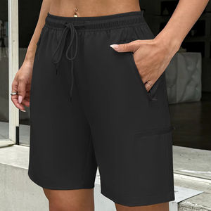 Pantalones cortos de mujer con 4 bolsillos con cremallera, pantalones cortos ligeros de secado rápido para senderismo, pantalones cortos transpirables de verano para entrenamiento con cordón al aire libre - Product Image 1