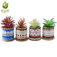 Pot de fleurs en céramique géométrique ethnique bohème, motif tribal décoratif, pot de fleurs de bureau pour la décoration intérieure du rebord de fenêtre