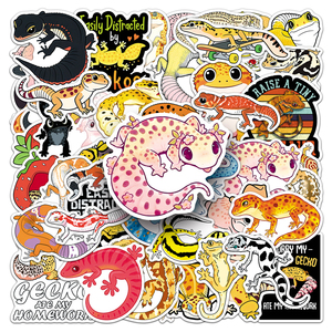 50 autocollants mignons de gecko léopard, autocollants en vinyle de lézard de dessin animé <span class=keywords><strong>Kawaii</strong></span> pour ordinateur portable et bouteille d'eau, autocollants esthétiques pour animaux de compagnie sans répétition - Product Image 2