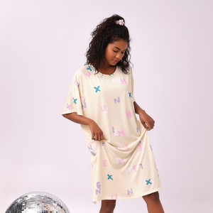 Loose Fit Long Nightgown <b>Women</b> Ice <b>Silk</b> Sleepdress Casual Short Sleeve Nightwear Letter Graphic Oversized Loungewear - Product Image 4