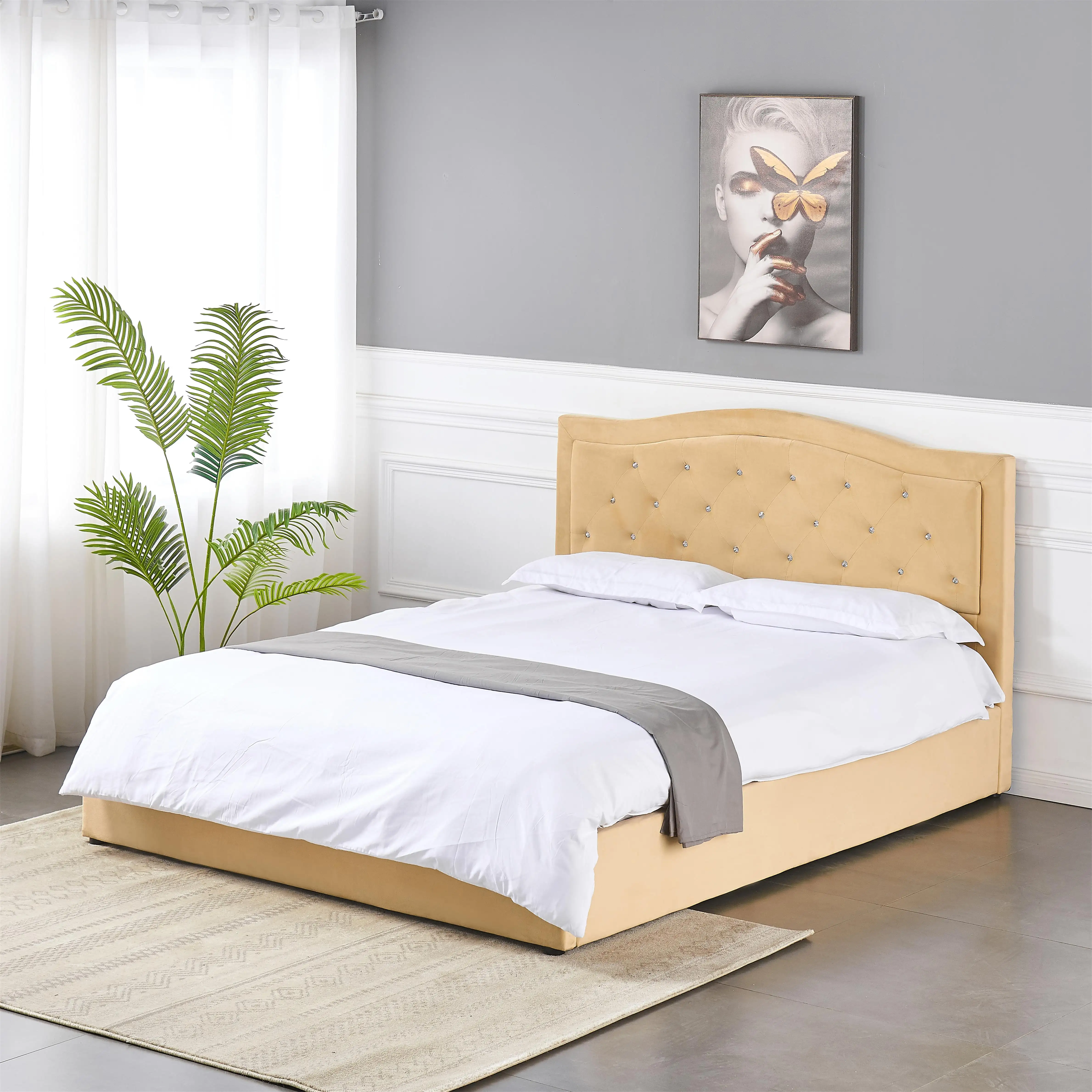 Venta al por mayor cama king size de lujo Queen tapizado plataforma otomana cama de almacenamiento Marco de cama de madera conjunto de muebles de dormitorio